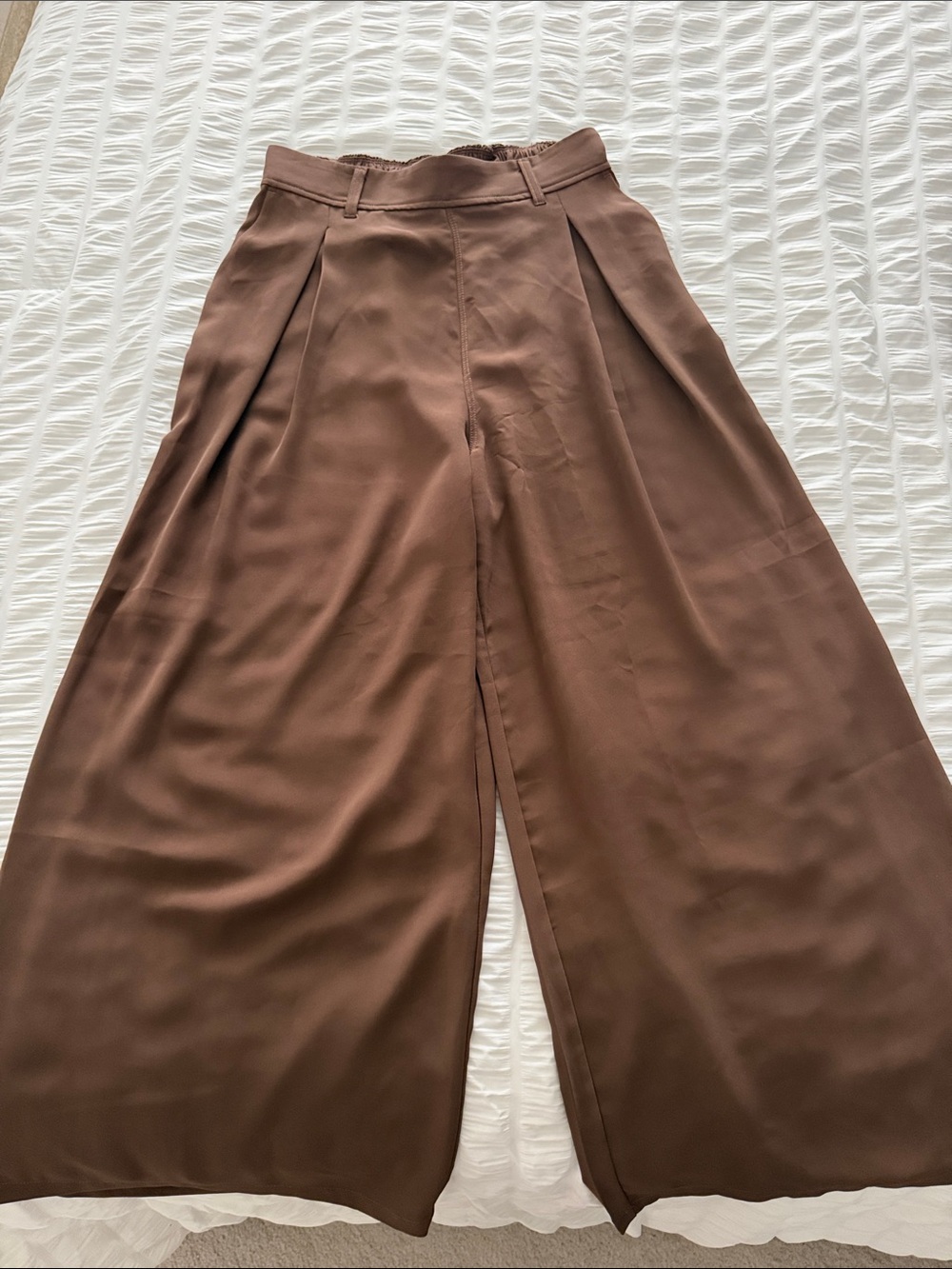 High-Rise Wide Leg Pleated Pants in Chocolate Brown